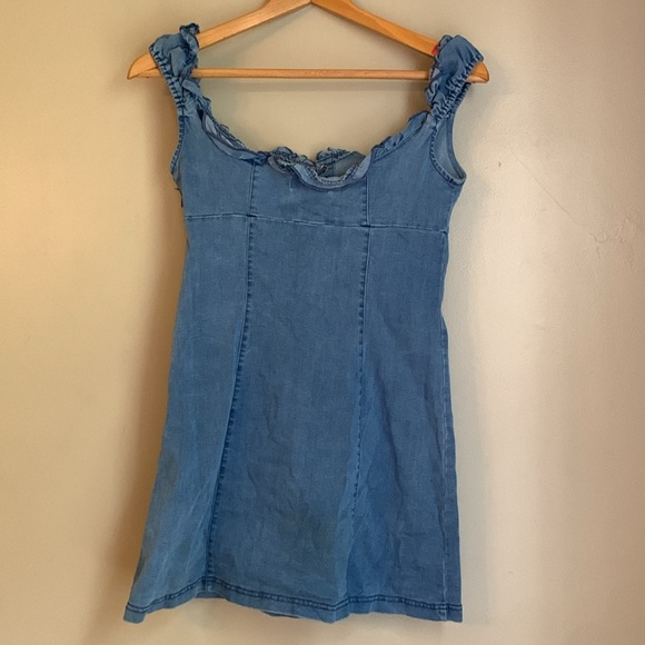 Urban Outfitters Nayda Denim jean Mini Dress Lace Up Sweetheart Neckline - Picture 6 of 11
